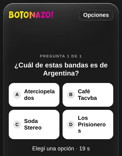 Opciones del quiz