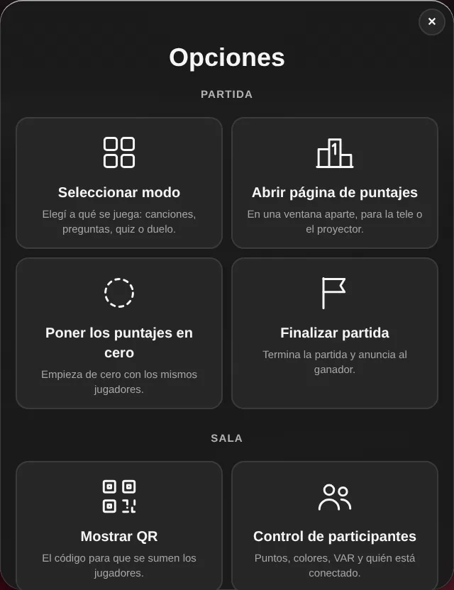 Menú Opciones del creador
