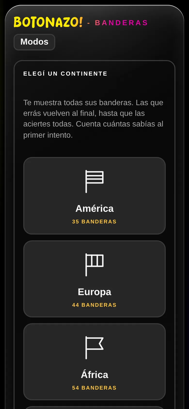 Elegir continente en Banderas