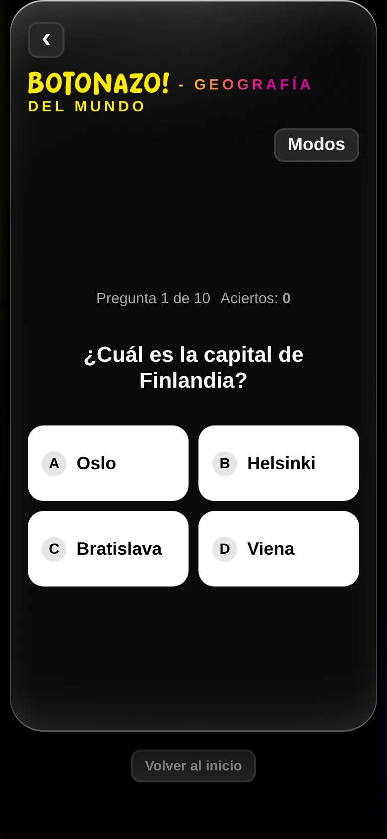 Pregunta con la flecha para volver arriba a la izquierda