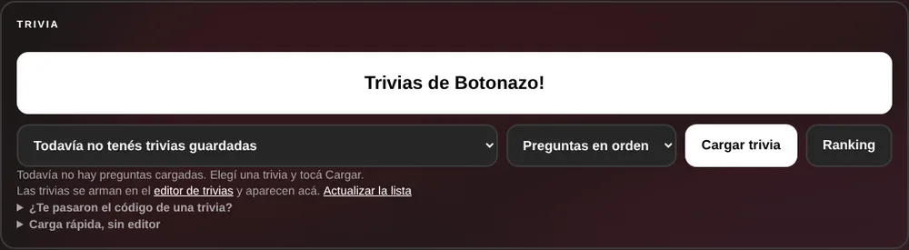 Parte Trivia de la pantalla del creador