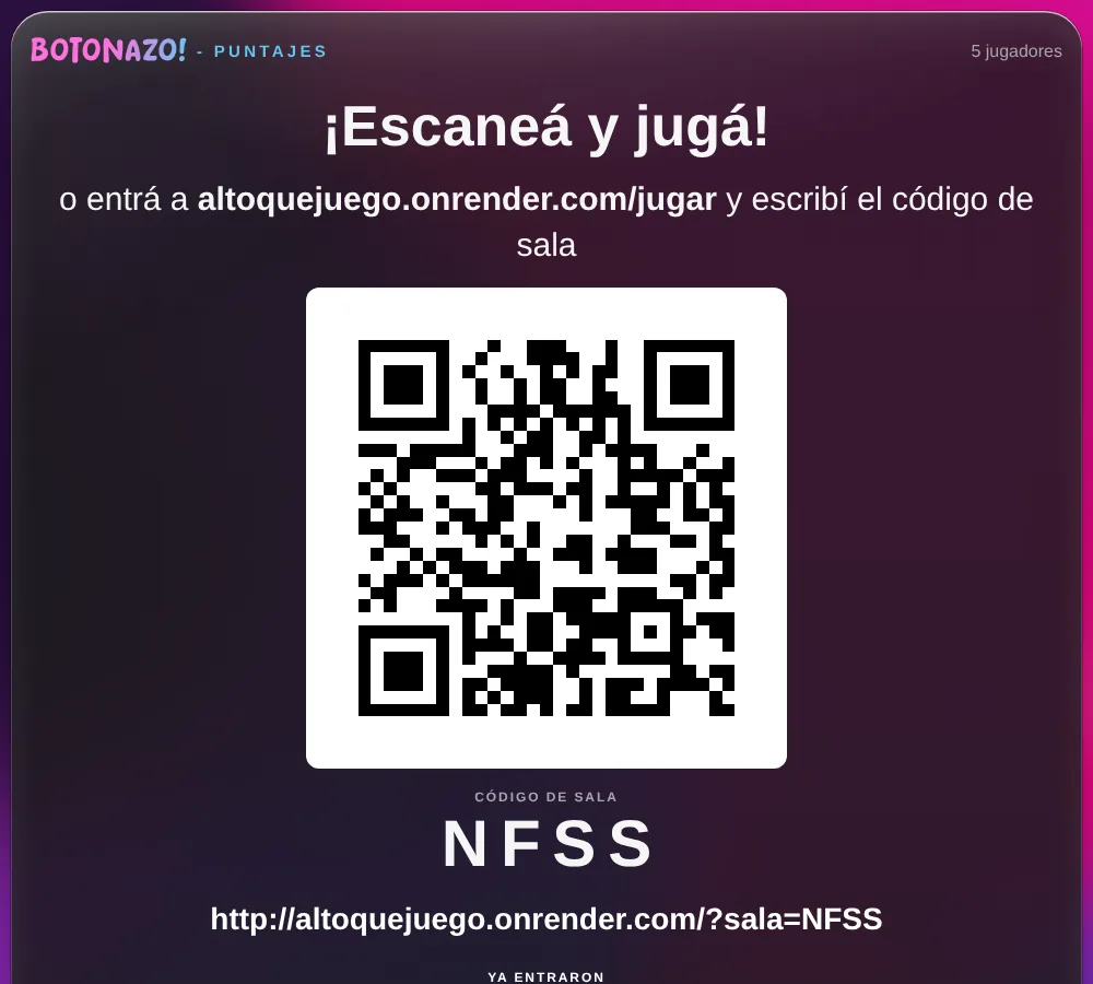 Pantalla de puntajes con el QR